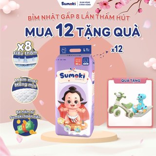  COMBO 12 Tã/Bỉm quần Sumoki Nhật Bản siêu mỏng 1,9mm -Thấm hút gấp 8 lần, đóng cả ngày đêm-đủ size cho bé