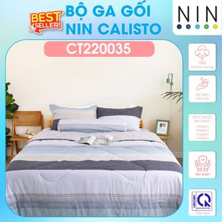NEW 2024 Bộ 3,4 món drap cotton, áo gối NIN Calisto CT220035 1m2, 1m4, 1m6, 1m8 bọc nệm bo chun, cao cấp