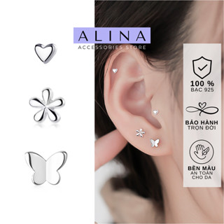 Bông Tai Bạc 925  Bông Nụ Hoa Nhí Không Đá Đơn Giản Set Bông Tai Mini Đeo Vành Tai 1029 - 1030 - 1031 C9