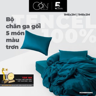 Bộ chăn ga gối 5 món gòn bedding lụa tencel 60s màu trơn 1m6x2m - 1m8x2m