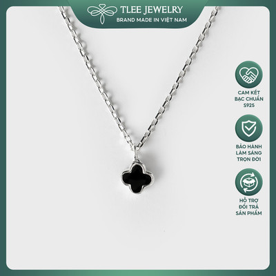 Dây chuyền bạc nữ TLEE mẫu cỏ bốn lá đá đen mini basic bạc 925 cao cấp TLEE JEWELRY D0149