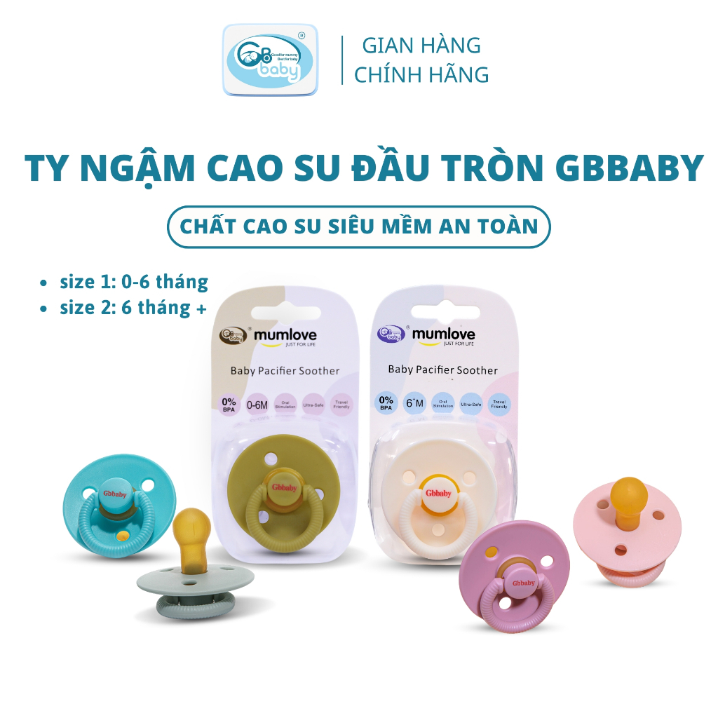Ti Ngậm Giả Cho Bé Gbbaby Hàn Quốc Chính Hãng Núm Tròn Chất Cao Su Siêu Mềm An Toàn