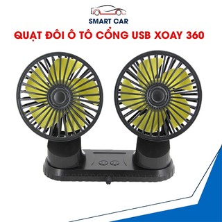 Quạt máy đôi ô tô, quạt mini dùng trên ô tô xoay 360 độ cổng usb tiện lợi- smart car