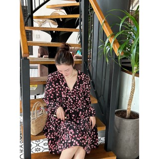 D28 ĐẦM BABYDOLL CỔ V TAY DÀI HOẠ TIẾT Freesize