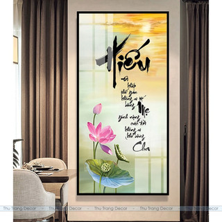 Tranh Tráng Gương Treo Tường "CHỮ HIẾU - CHỮ THƯ PHÁP" In UV 5D Cao Cấp