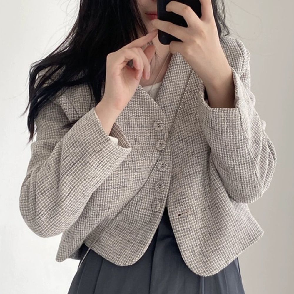 (Mẫu 02- Ảnh thật cuối)-Áo khoác blazer dáng ngắn cá tính cho nữ dài tay công sở thanh lịch - Vest Dạ Màu Xám Sang Chảnh