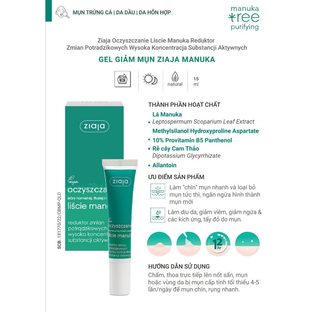 Kem Chấm Mụn Ziaja Manuka 15ml, Giảm Mụn Tức Thì Cho Da Mụn Trứng Cá - Dr Thêm- Dr Thêm