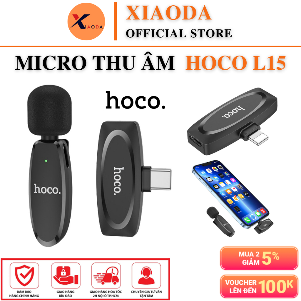 Mic Thu Âm Hoco L15 - Micro Thu Âm Cài Áo Nhỏ Gọn, Bắt Và Lọc Âm Tốt, Đủ 2 Loại Type C Và Ligh-Ning