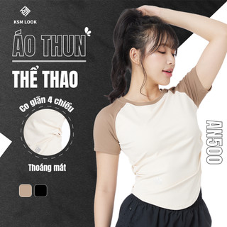 Áo Thun Thể Thao Nữ KSM LOOK Tập Gym Yoga Tay Ngắn Xếp Ly Chiết Eo Co Giãn 4 Chiều Thấm Hút Mồ Hôi Tốt AN500