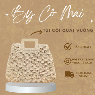 Túi cói quai gỗ vuông size lớn hot trend mùa hè phong cách Hàn Quốc - TC0015