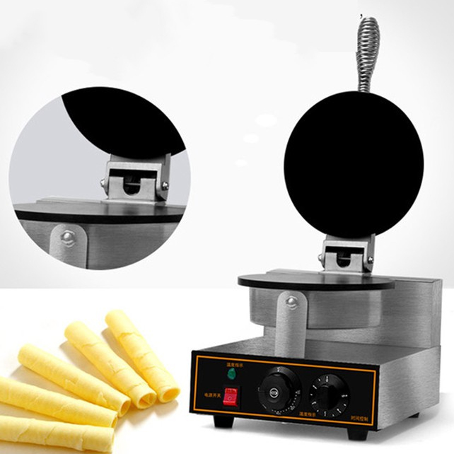 Máy nướng bánh 2 mặt trơn, máy làm bánh quế cuộn 1300W chất liệu inox không gỉ, vệ sinh dễ dàng