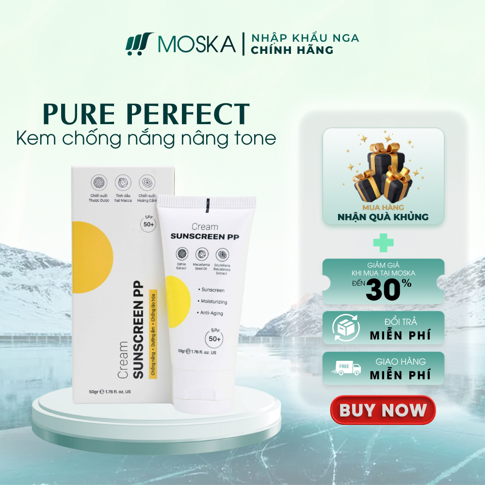 Kem Chống Nắng Nâng Tông Da, Căng Mịn, Thấm Nhanh, Có Thể Làm Lớp Lót Make Up Nâng Tone Da PURE PERFECT 50ml| Moska Shop