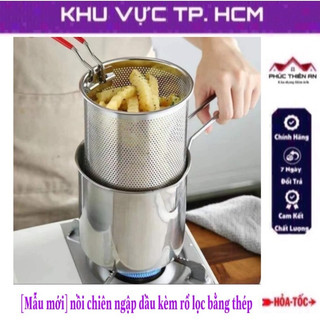 [Mẫu mới] Nồi chiên ngập dầu có tay cầm kèm rổ lọc chất liệu thép không gỉ, giúp tiết kiệm dầu - tiện dụng, siêu bền
