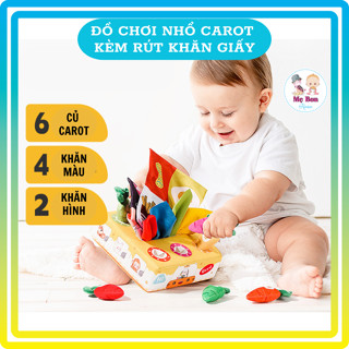 Hộp khăn rút giấy vải và nhổ cà rốt cho bé, đồ chơi giáo dục sớm Montessori giúp phát triển kỹ năng cần thiết