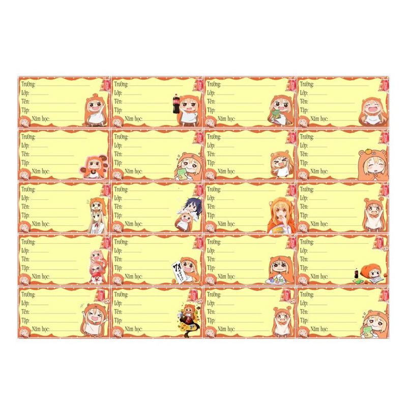 Nhãn vở Himouto Umaru-Chan 60 hình khác nhau/ nhãn dán anime umaru chan