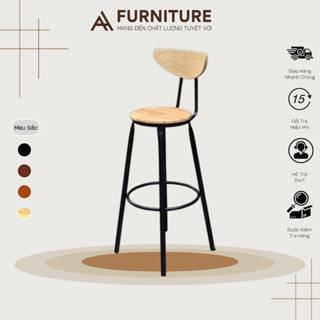 [Chỉ Giao TP HCM] Ghế Gỗ Cao Quầy Bar Ban Công , Ghế Cao 75 Có Tựa Gỗ Cao Su, Mới | Nội Thất Anh Hoàng