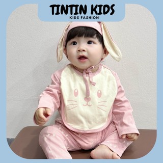  Sét bộ 4 chi tiết kèm yếm dài tay mèo hồng dễ thương cho bé gái 6-14kg