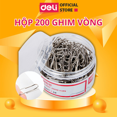 Hộp 200 Ghim DELI Vòng Kẹp Giấy, Tài Liệu, Văn Phòng Phẩm Cho Văn Phòng, Học Sinh