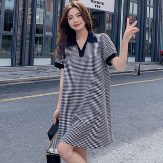 Đầm váy caro suông viền phối cổ đen, váy công sở, váy dạo phố xuongvnxk vnxk (kèm hình thật)
