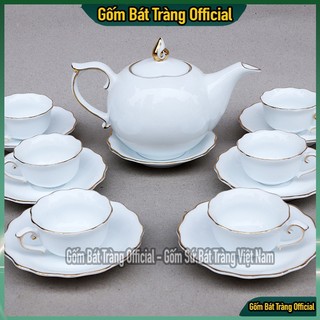  Bộ Ấm Trà Men Trắng Vẽ Vàng Kim Bộ Ấm Trà Bát Tràng Cao Cấp Men Trắng Ly Lượn Vẽ Vàng 