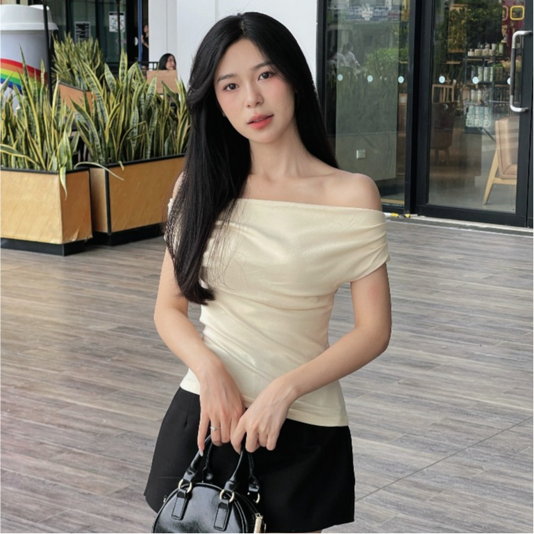 Áo Thun Cotton Giãn Cổ Đổ Ngắn Tay INNO, Áo Kiểu BIGSIZE Nhún Eo TA-184 | BigBuy360 - bigbuy360.vn
