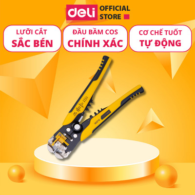 Kìm Tuốt Dây Điện Bấm Cos Đa Năng Deli - Chất Liệu Thép Cao Cấp, Điều Chỉnh Lực Tuốt Dây Dễ Dàng