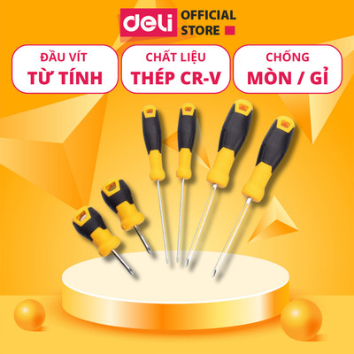 Tua Vít 4 Cạnh Deli Chính Hãng Đầu Vít Từ Tính Chất Liệu Thép CR-V Chống Mòn, Gỉ Vặn Ốc, Vít Đa Năng