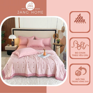 Set 5 món chăn ga phi lụa cao cấp, Bộ chăn ga gối chất phi lụa mềm mịn màu pastel Tặng vỏ gối ôm