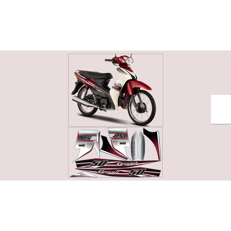 tem xe Elegant 50cc trắng đỏ- Tem decal 3 lớp