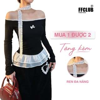   TẶNG KHĂN REN    Áo body nữ kiểu Trễ vai Phối Voan form ôm body tôn dáng FFCLUB mix 