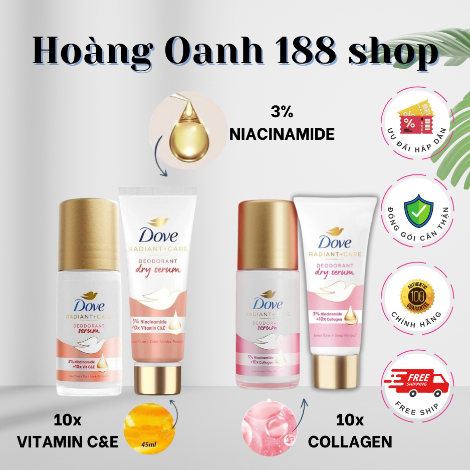 Serum dưỡng trắng, khử mùi nách Dove 3% Niacinamide và 10x Collagen/ 10x Vitamin