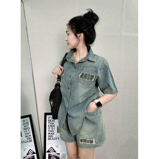 Bộ sét jeans nữ thêu túi kèm quần đùi ,set bò thời trang nữ cao cấp ms -162
