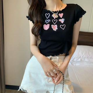 Áo croptop ôm body tay ngắn thêu tim A379