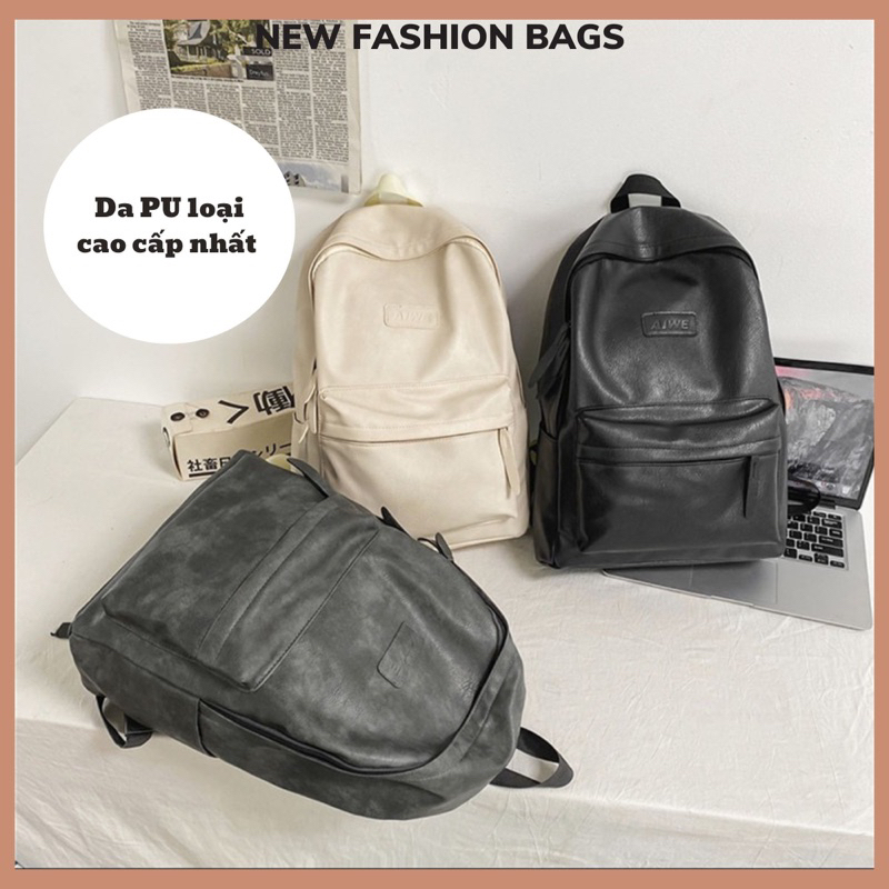 Balo da AIWE thời trang Hàn Quốc Cho Nam Nữ , cặp sách da đi học đi du lịch nhiều ngăn đựng laptop B