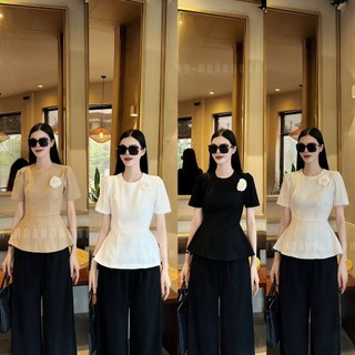 Áo Peplum Thiết Kế , Cổ Tròn Kèm Hoa