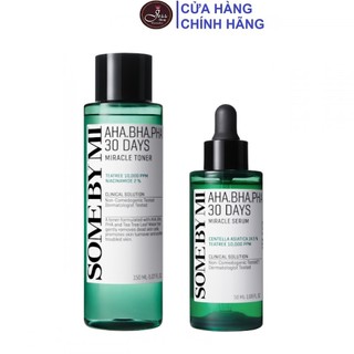Bộ 2 Sản Phẩm Giảm Mụn Ngừa Thâm Some By Mi AHA BHA PHA 30 Days Miracle (Toner+ Serum)