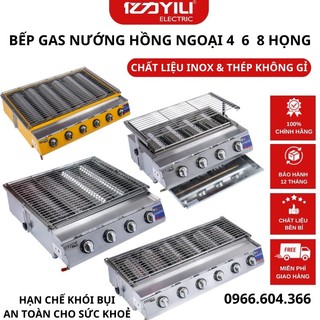 Bếp nướng hàu 4 họng, 6 họng, 8 họng, bếp nướng gas hồng ngoại, bếp nướng gas công nghiệp không khói bảo hành 12