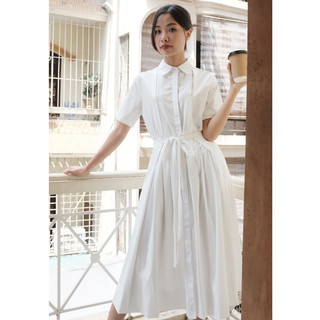 Nine 2 fine - váy sơ mi buộc dây cổ đức cream wrap dress
