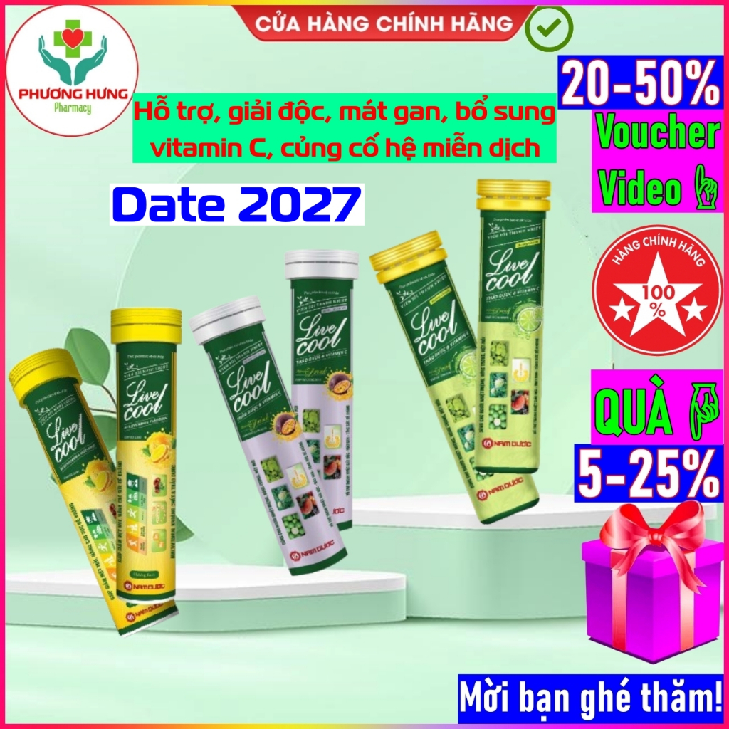 Viên C sủi Livecool của Nam Dược tuýp 16 viên x 4g Hỗ trợ, giải độc, mát gan, bổ sung vitamin C, củng cố hệ miễn dịch