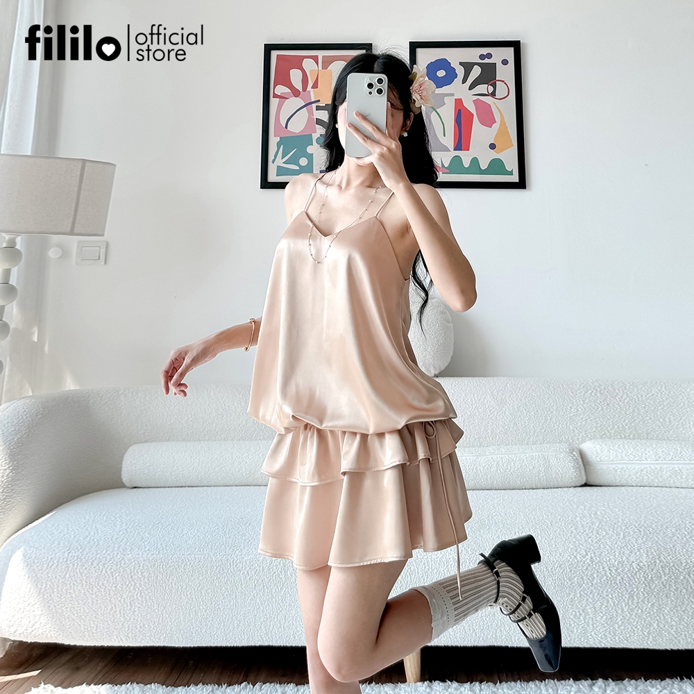Váy Ngắn Dáng Bí 2 Dây FILILO Vải Lụa Bèo Hai Tầng Soyoung Dress Đầm Thiết Kế Chuẩn Form Cao Cấp