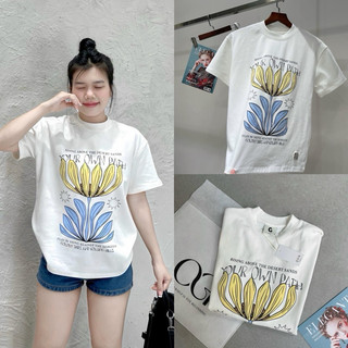 Áo phông nữ, áo thun trắng in hình cây hoa cotton qccc
