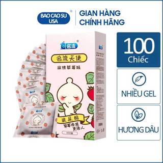 Bao cao su Thiên Thần hương dâu, nhiều gel bôi trơn gốc nước, nội địa Trung - Hộp 100 bao (Có bán lẻ)
