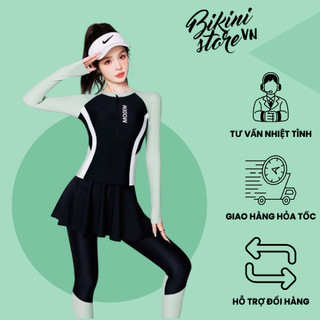BikiniStoreVN : Đồ bơi tay dài quần dài S91 - Đồ bơi váy - Bikini dài tay nữ - Đồ bơi big size nữ kín đáo chống nắng