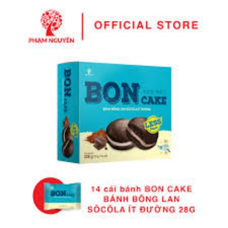 combo 2 hộp Bánh Bông lan sôcôla ít đường Bon Cake hộp 14 cái