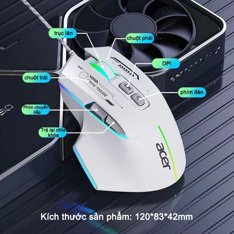 Chuột Gaming Có Dây Acer OMW950 Hỗ Trợ Macro Đèn RGB Có App 1200-7200 DPI | BigBuy360 - bigbuy360.vn