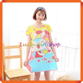 [CUỐI CÙNG] Đầm Thun Mặc Nhà Hoạt Hình Dễ Thương Free Size Dưới 60Kg - Hình Thật Trải Nền - Lucky Girl shop NHA TRANG