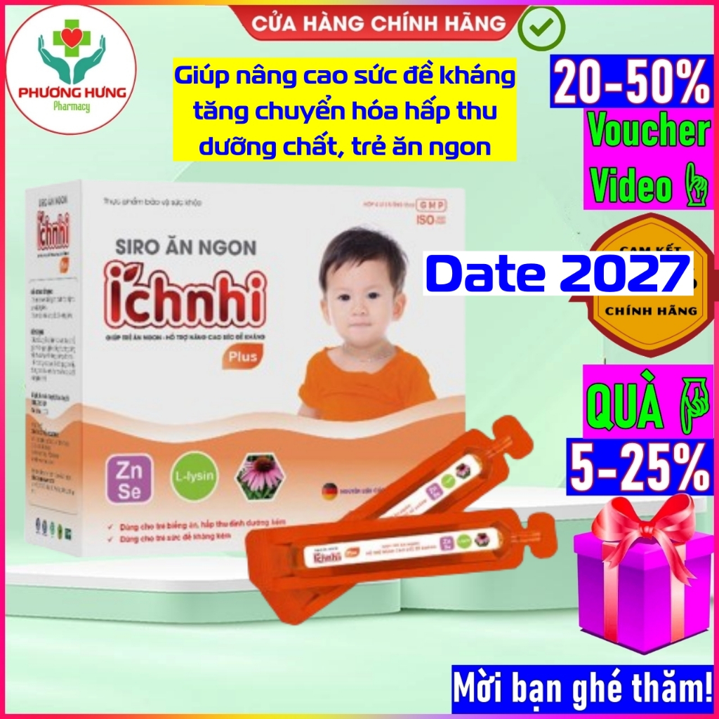 Siro ăn ngon Ích Nhi Plus giúp nâng cao sức đề kháng, tăng chuyển hóa hấp thu dưỡng chất, trẻ ăn ngon-Hộp 20 ống x 10ml