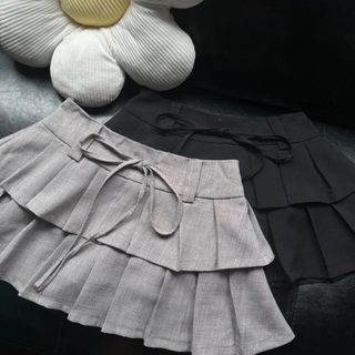 Chân váy xếp tầng cạp trễ y2k