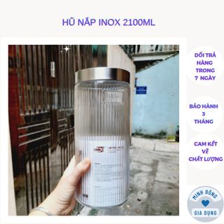 Hũ thủy tinh sọc nắp inox 2100ml, đựng đồ khô, gia vị muối dưa cà
