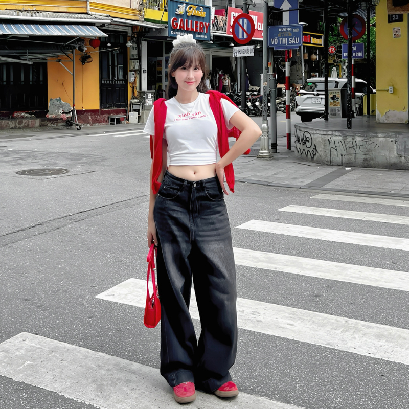 Quần jeans bò ống rộng Meisy vải denim màu xanh đậm màu xanh nhạt chất jeans mềm mặc mùa hè mát không co giãn Meisy | BigBuy360 - bigbuy360.vn